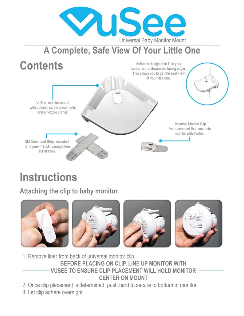 Vusee white corner mount for nursery keeps devices within view.
