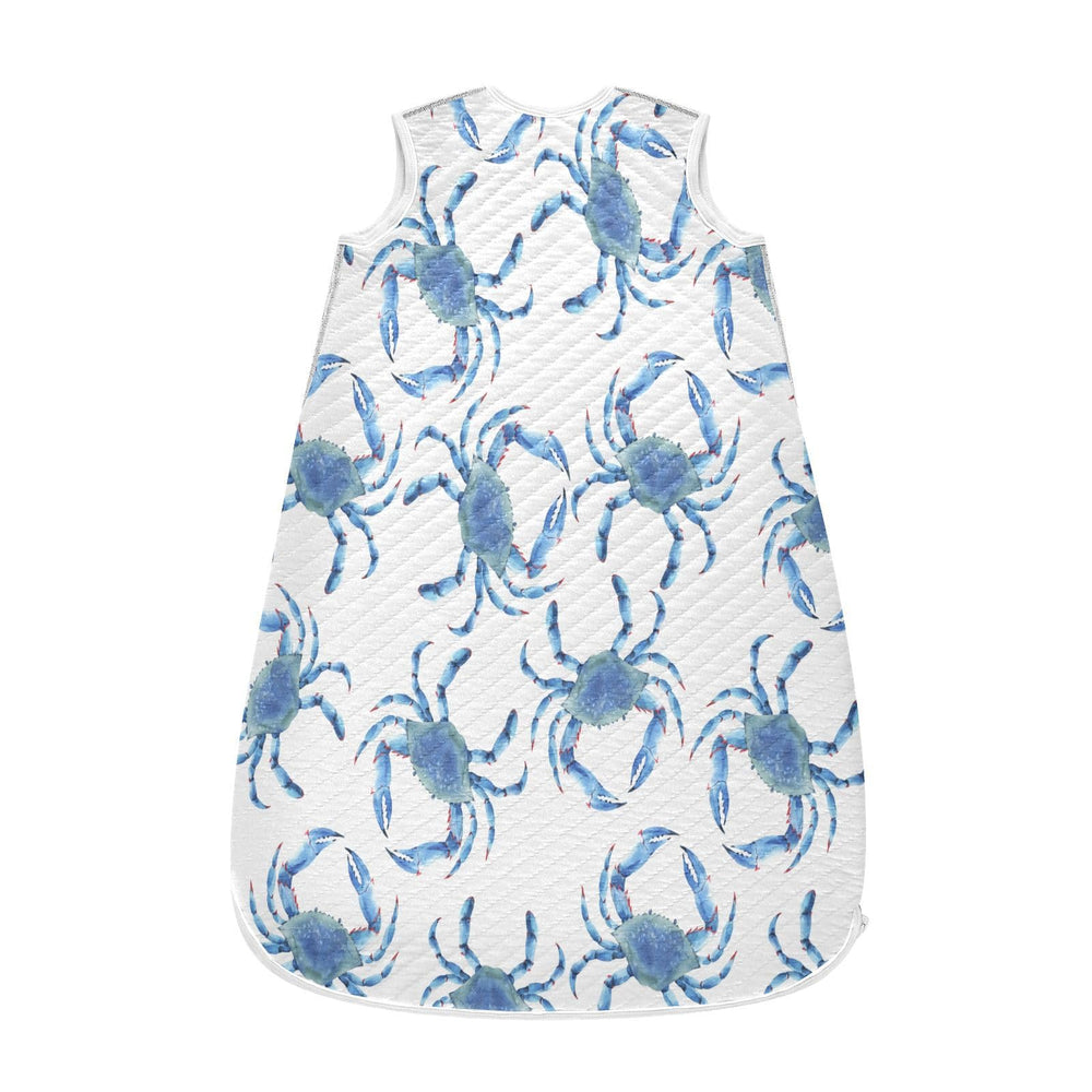 vvfelixl Blue Crabs baby sleep sack front view shows soft cotton comfort for gentle sleep.