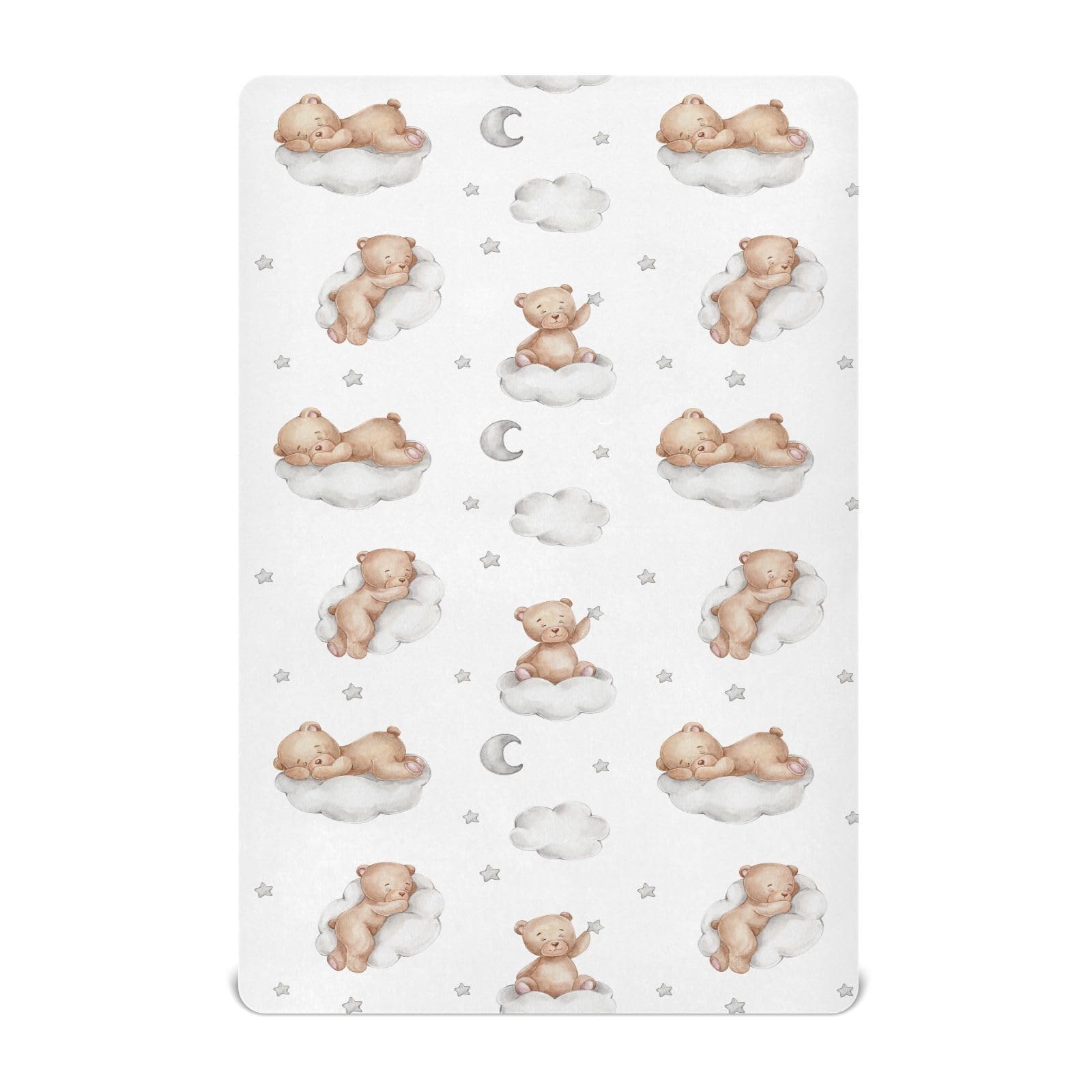 vvfelixl Teddy bears clouds pattern crib sheet fits snugly for cozy naps.