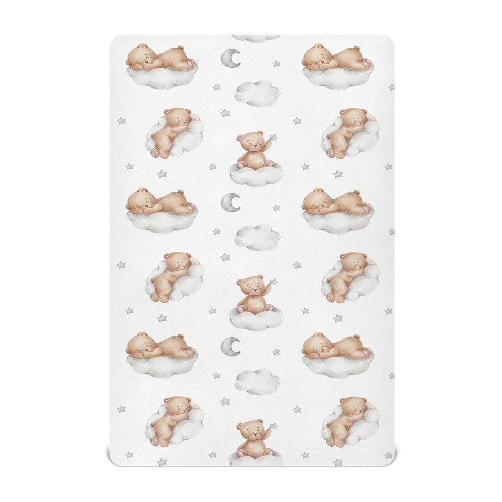 vvfelixl Teddy bears clouds pattern crib sheet fits snugly for cozy naps.