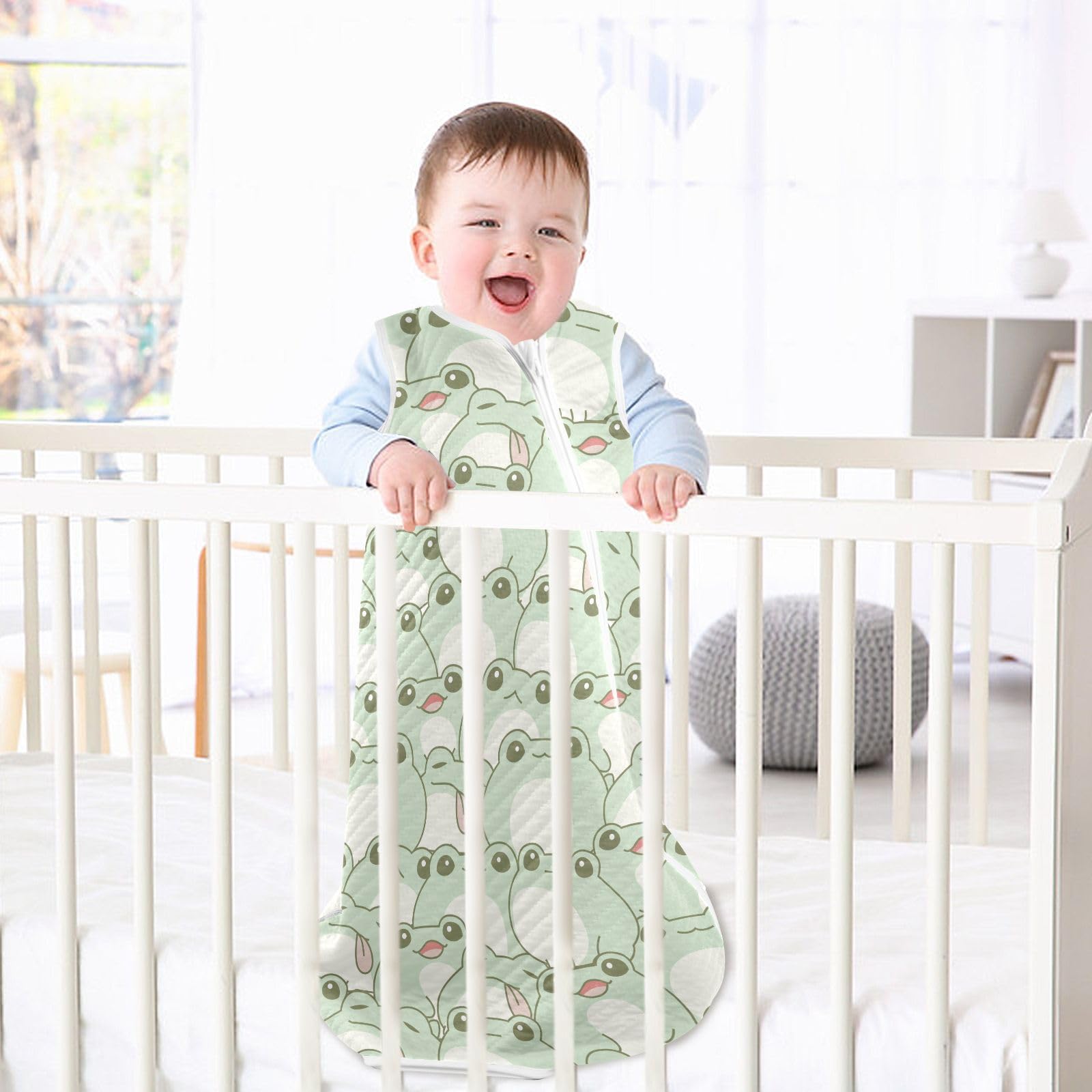 vvfelixl Cute Fat Frog sleep sack size guide — fits 0-24 months.