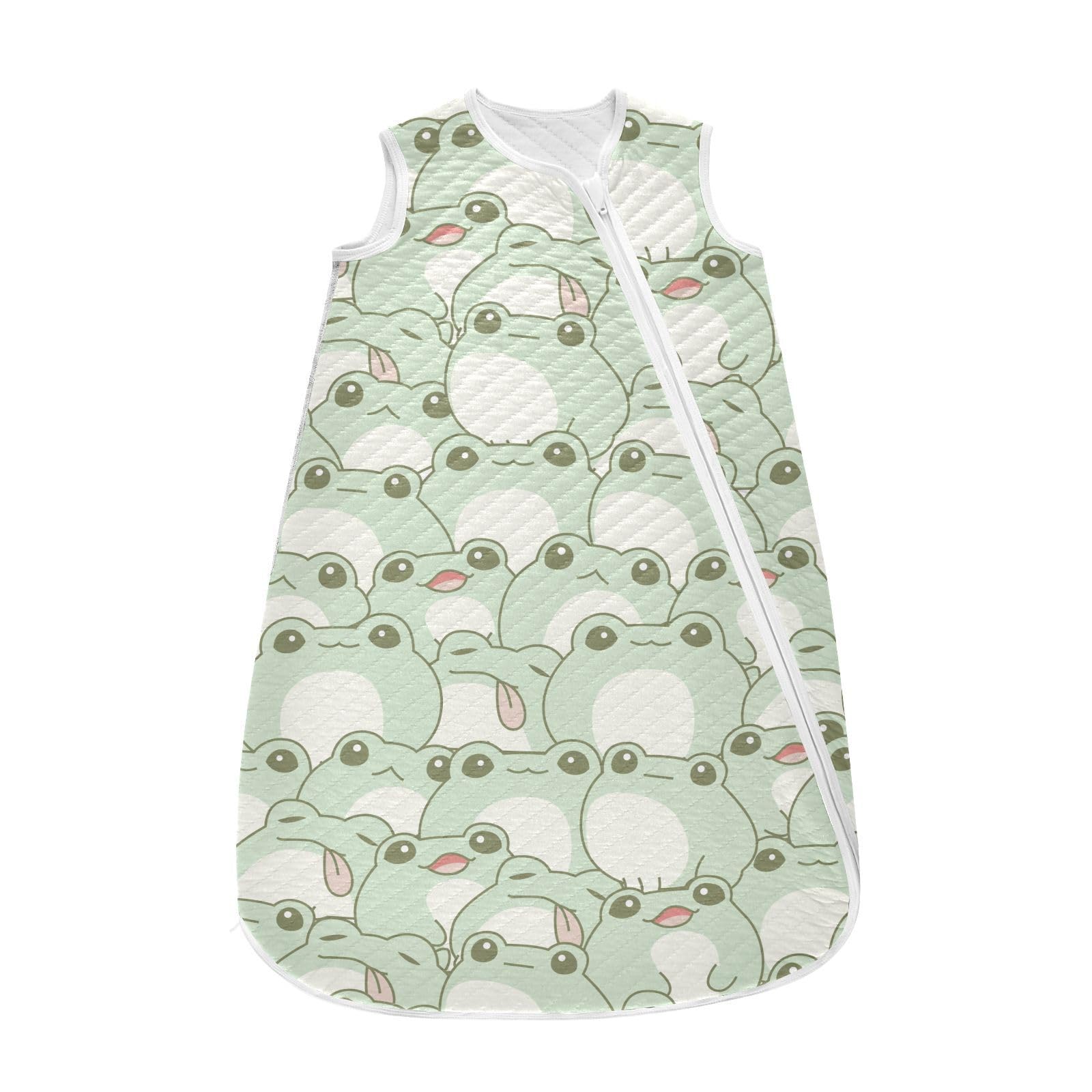 vvfelixl Cute Fat Frog green sleep sack — top view shows cozy cotton exterior for soft sleep.