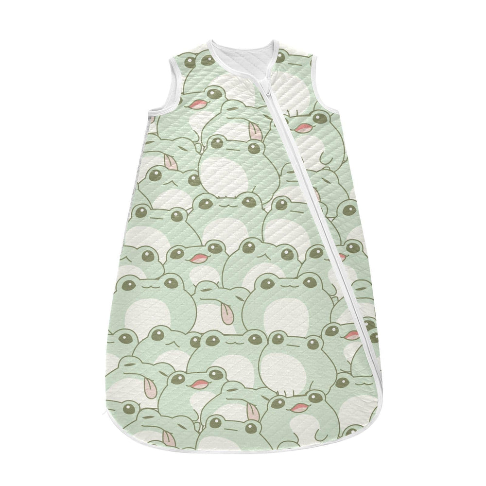 vvfelixl Cute Fat Frog green sleep sack — top view shows cozy cotton exterior for soft sleep.