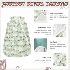 vvfelixl Cute Fat Frog green sleep sack with two-way zipper eases on/off.
