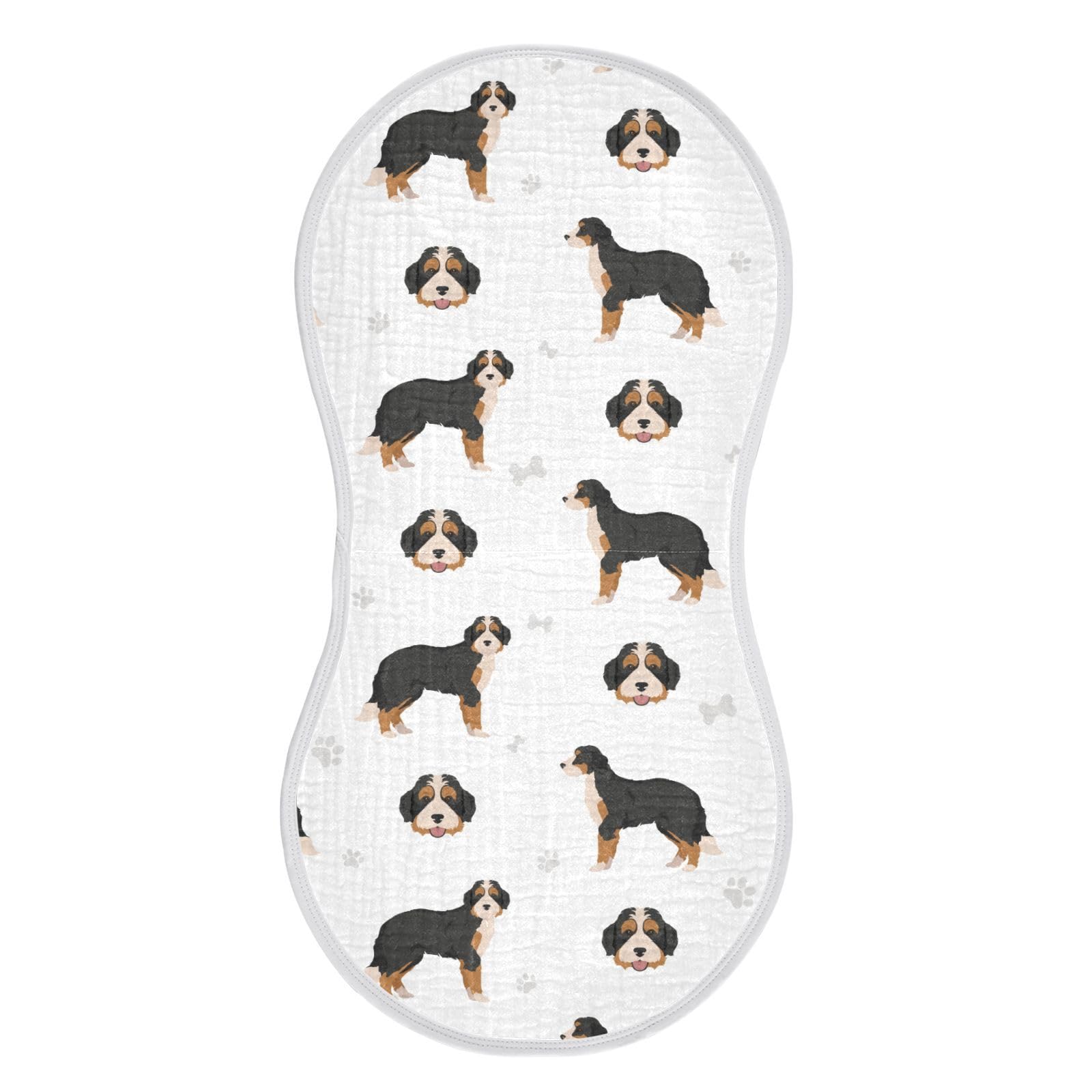 vvfelixl muslin burp cloth with bernedoodle puppy face for gentle baby protection.