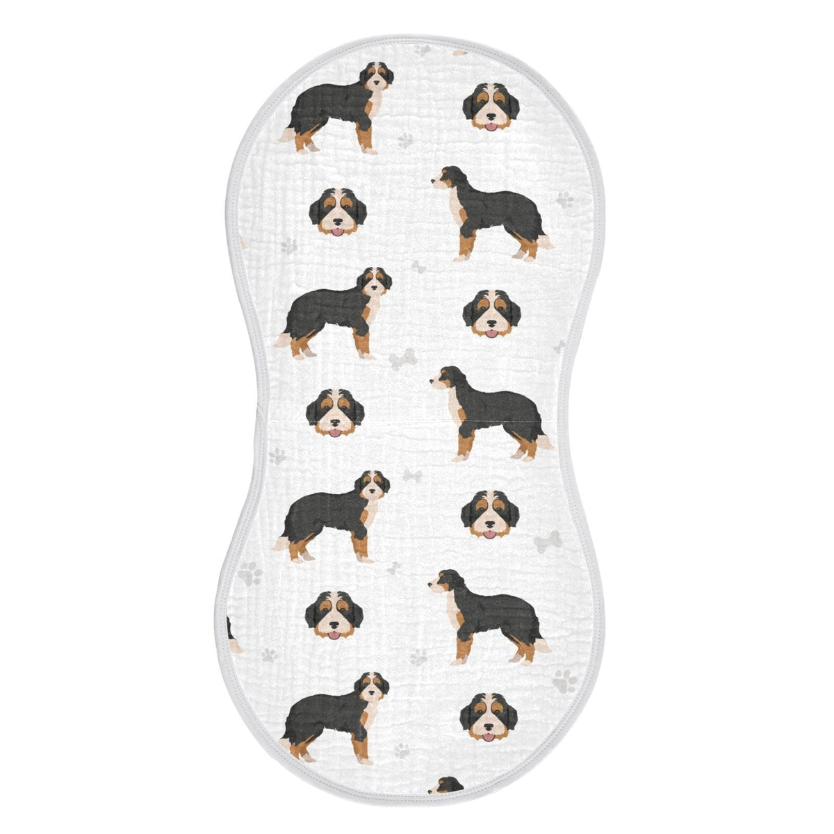 vvfelixl muslin burp cloth with bernedoodle puppy face for gentle baby protection.