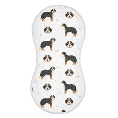 vvfelixl muslin burp cloth with bernedoodle puppy face for gentle baby protection.