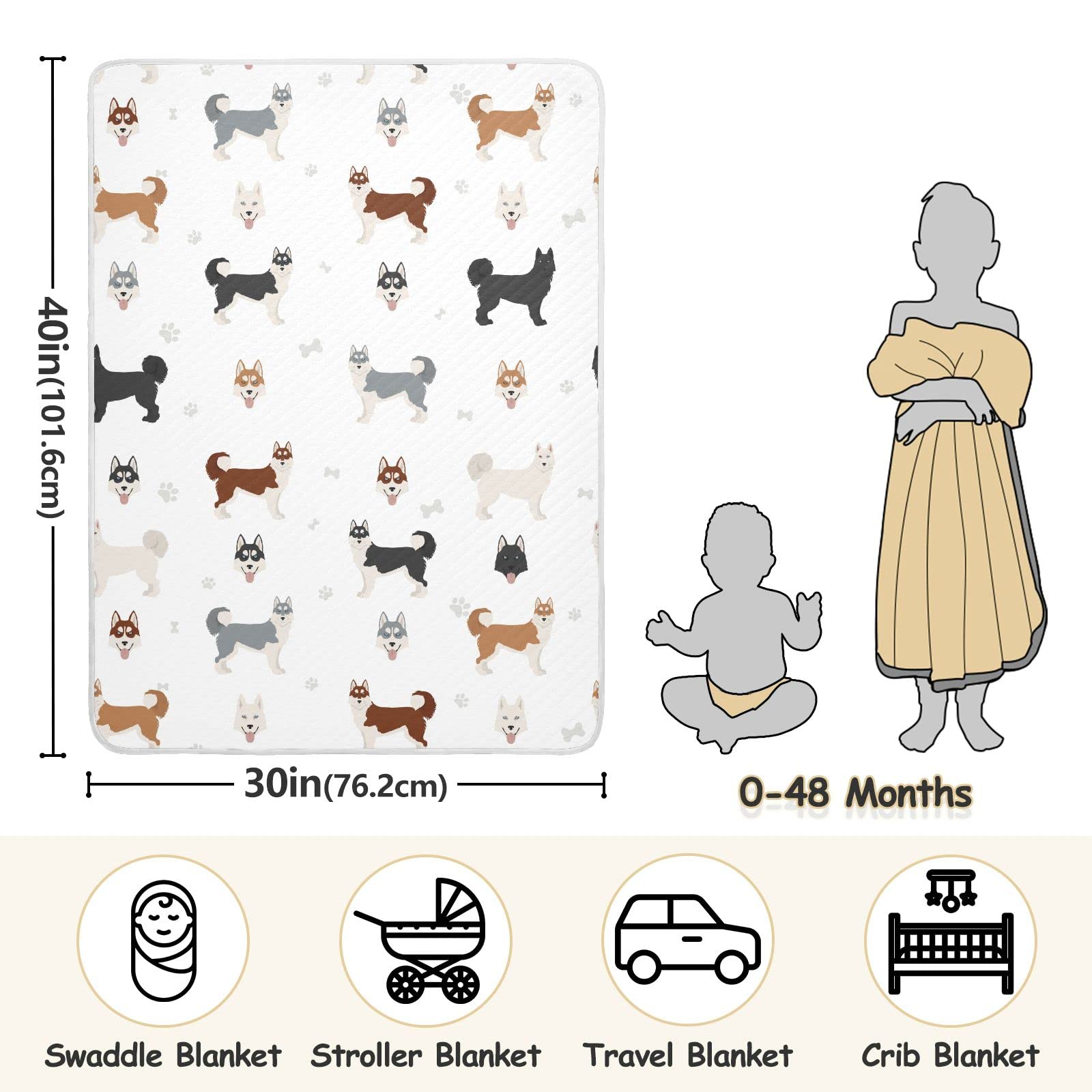 vvfelixl Siberian Husky dog print blanket in stroller scene for on-the-go warmth