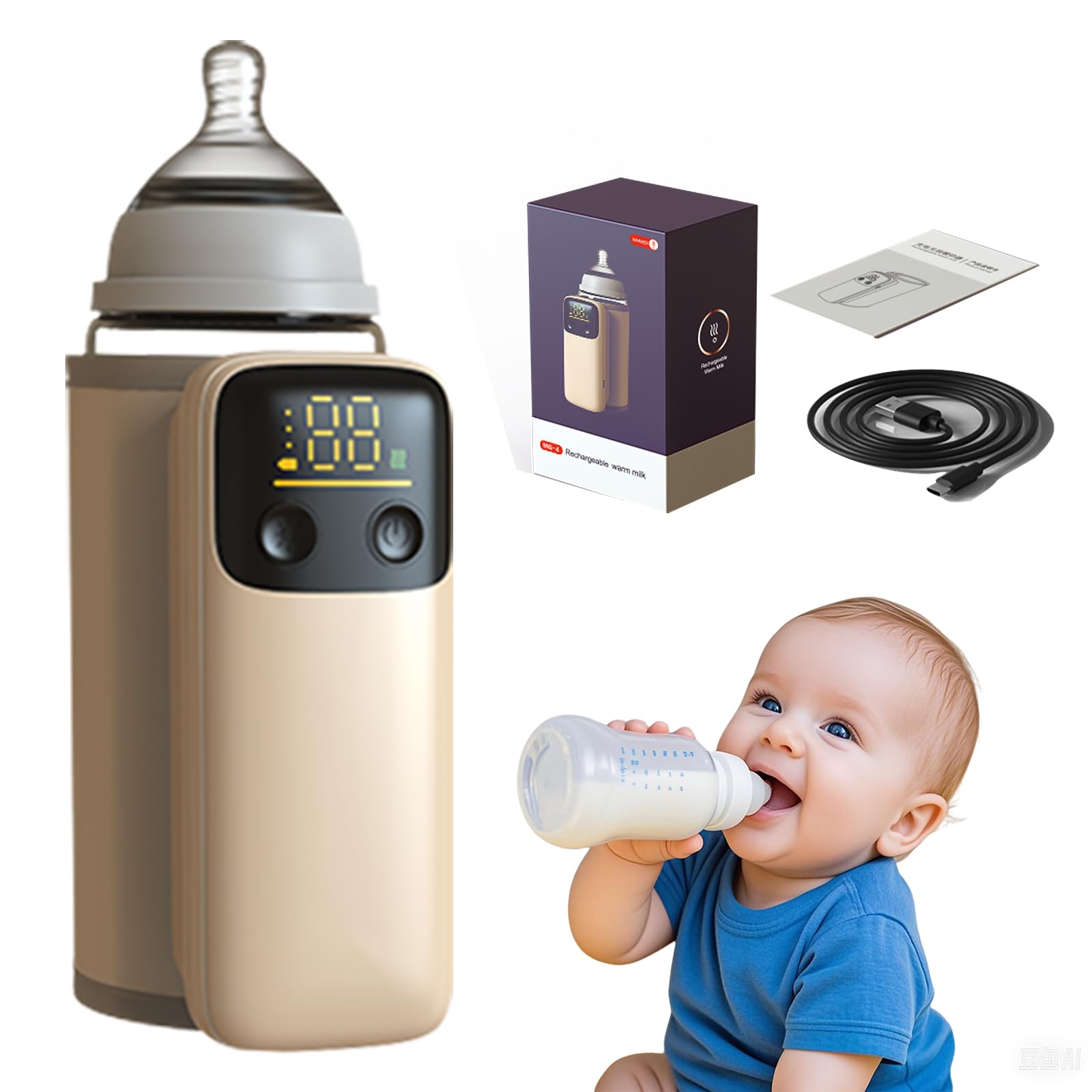 Vvucco portable bottle warmer front view showing compact travel-friendly design for on-the-go feeding.