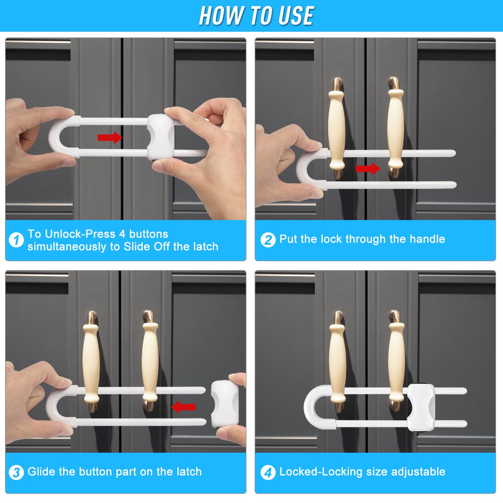 VYNZO adjustable cabinet locks offer secure fit for various knobs