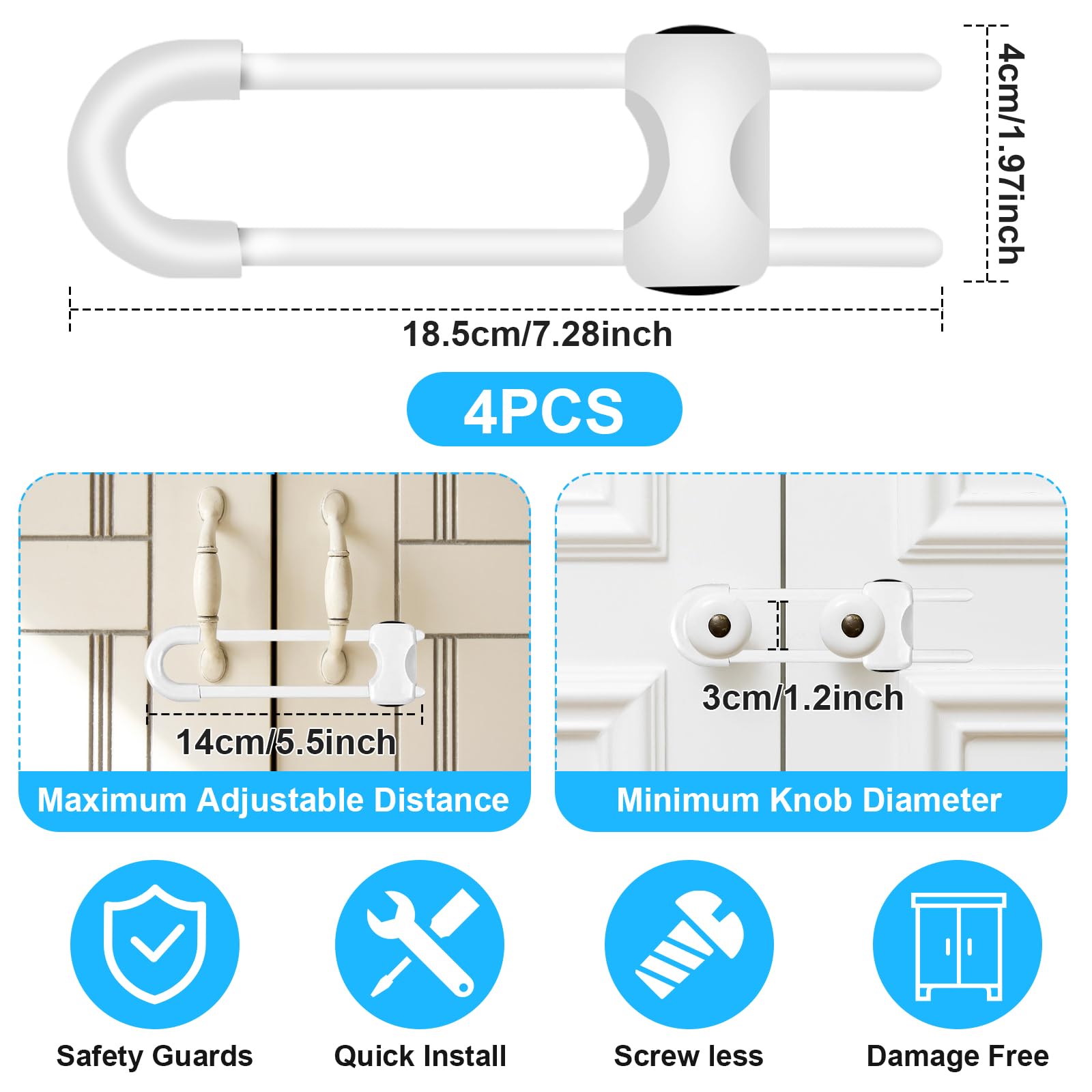 VYNZO cabinet locks installed on a cabinet provide quick child-safety without tools