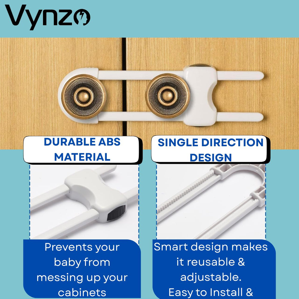 VYNZO cabinet locks multi-use design works in kitchens, bathrooms, and more.
