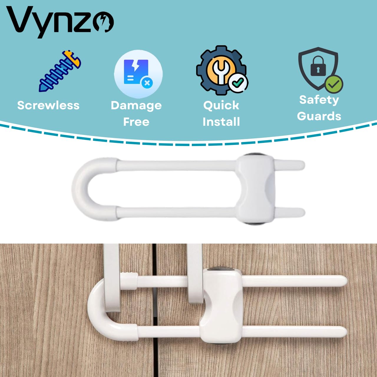 VYNZO cabinet locks pack-of-12 value for comprehensive babyproofing.