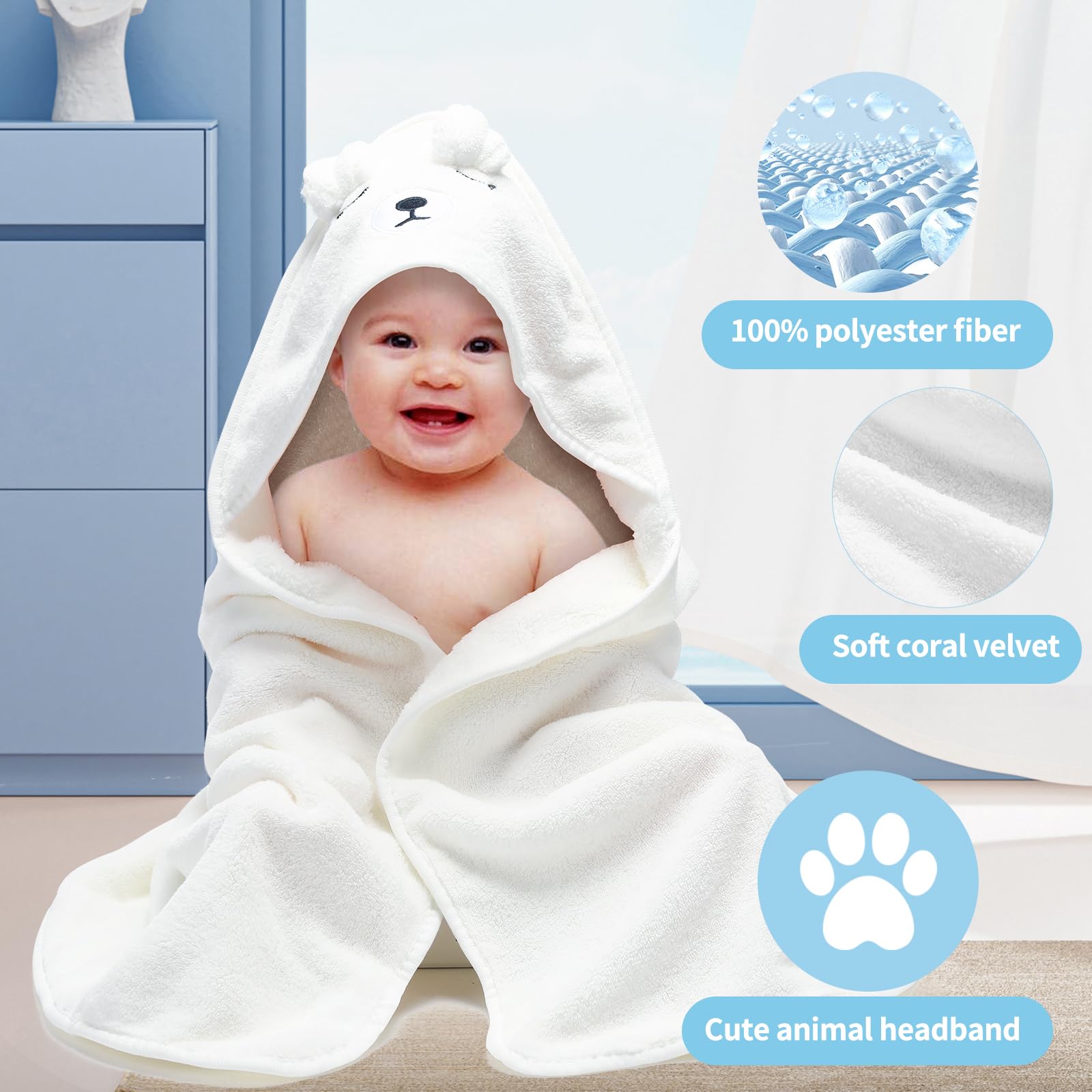 VZZNN 3-pack hooded towels in blue highlight plush comfort and absorbency after bath