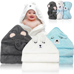 VZZNN 3-pack hooded towels in white show ultra-soft fabric for newborn drying