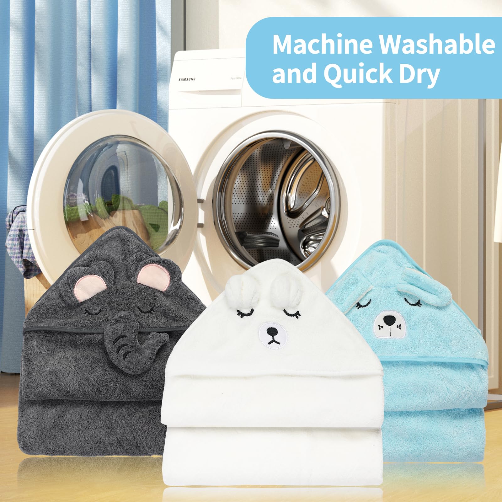 VZZNN machine-washable towel image conveys easy cleanup for busy families