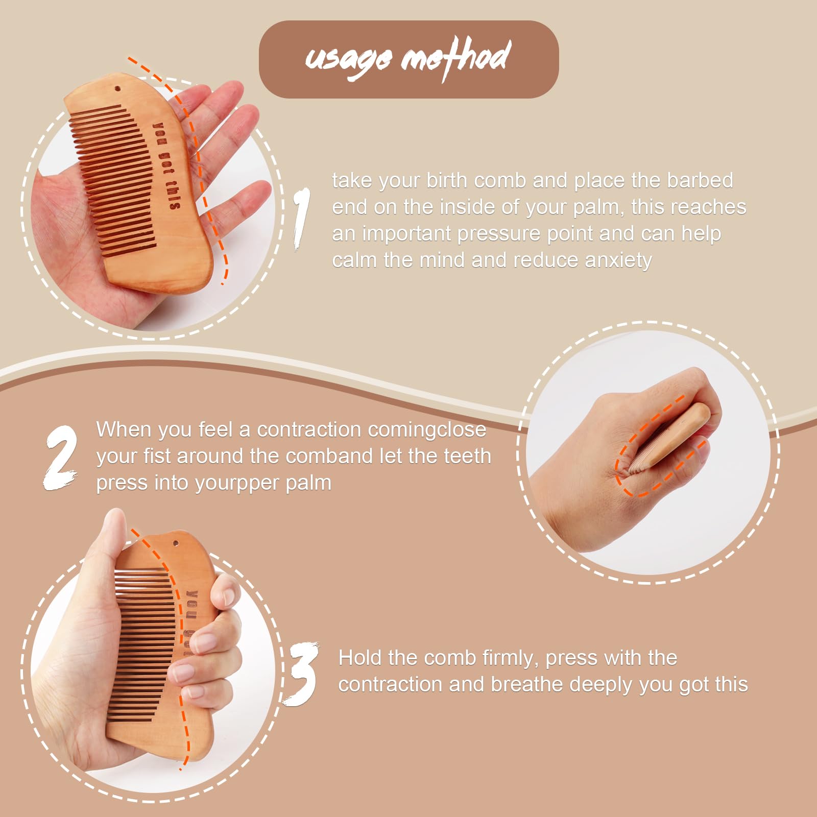 VZZNN birthing comb engraving keeps birth affirmation for focus.