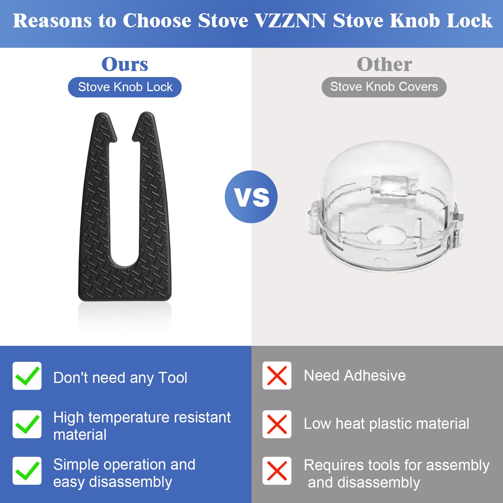 VZZNN stove knob lock silicone material close-up highlighting durability