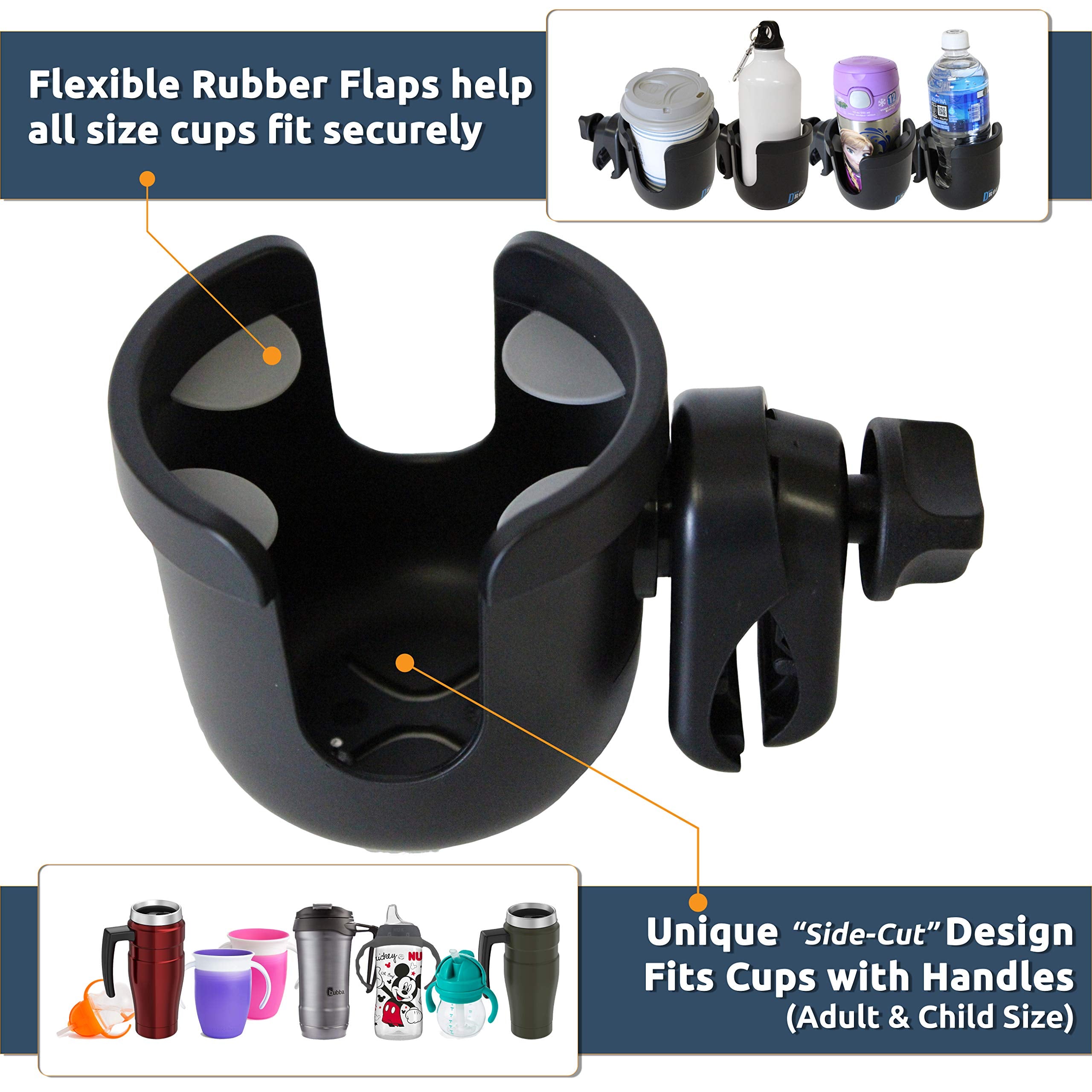 W4W universal-stroller-cup-holder-4-inch-diameter fits small and large cups with guard.