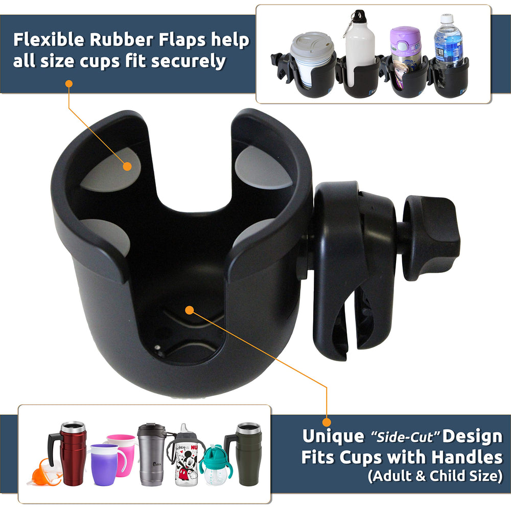 W4W universal-stroller-cup-holder-4-inch-diameter fits small and large cups with guard.