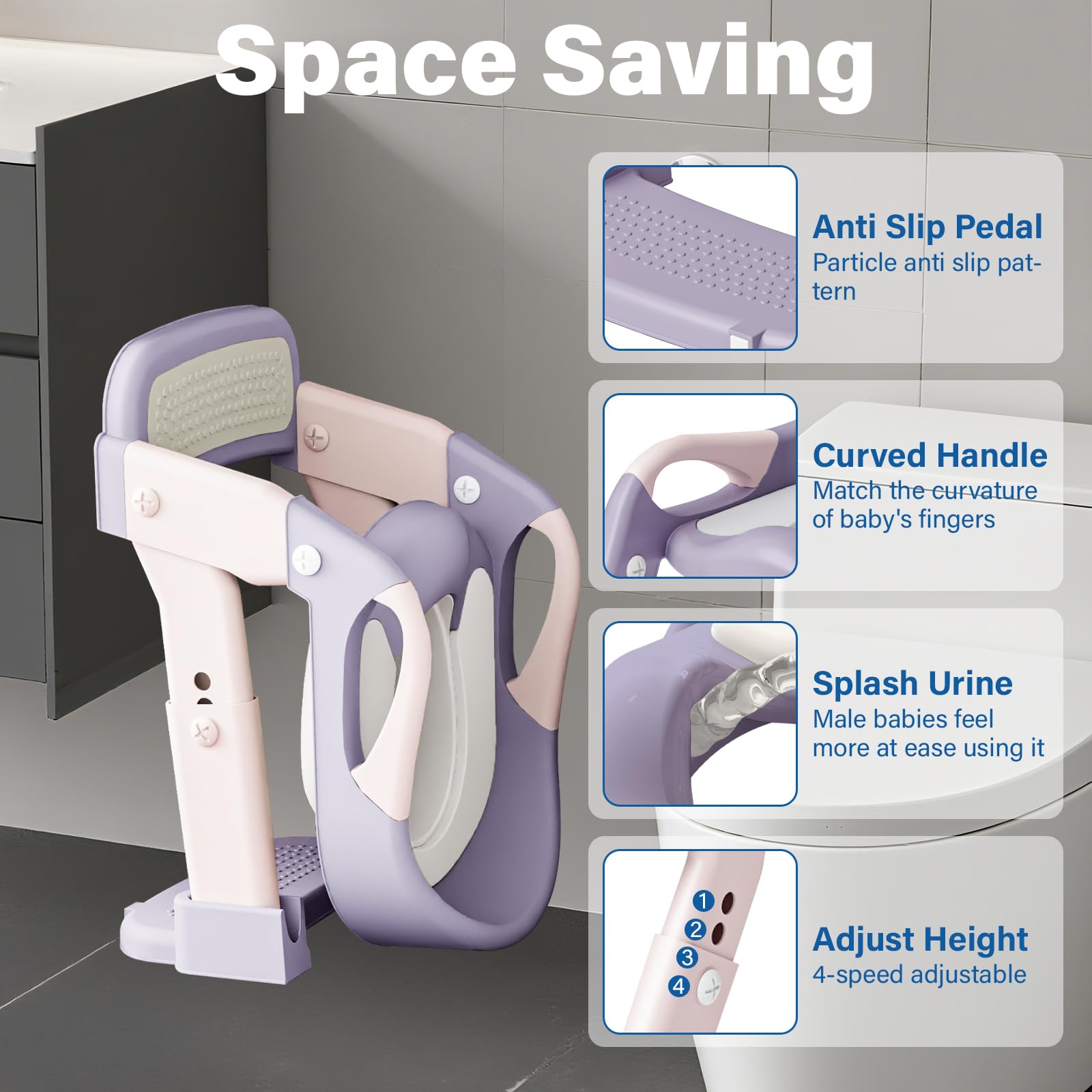WAAYAA potty seat with splash guard helps minimize spills during bathroom breaks.