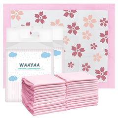 WAAYAA disposable changing pad with cherry blossom pattern, ideal for baby bed protection.