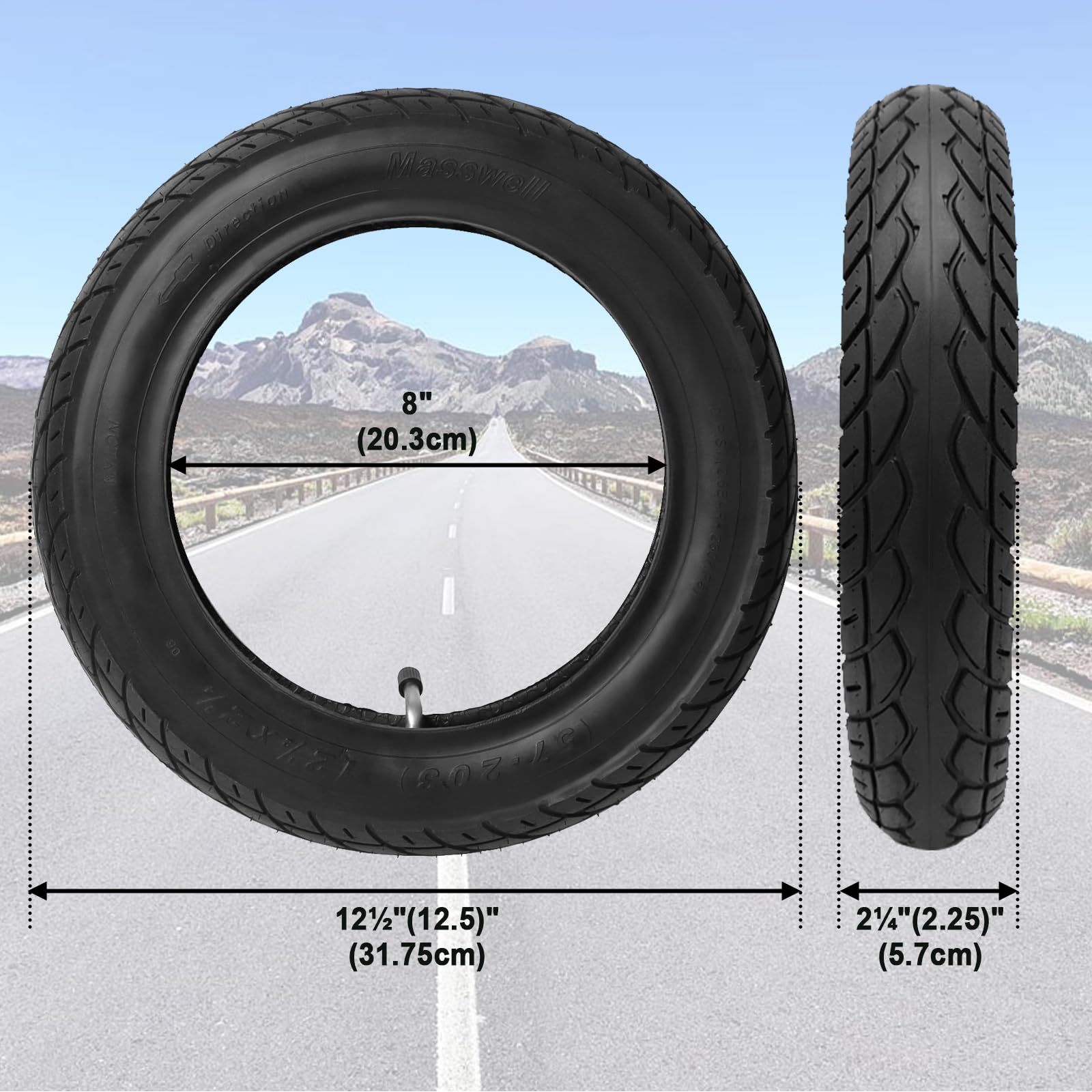 Wadoy 12.5x2.25 side-tire image showing puncture resistance and durability