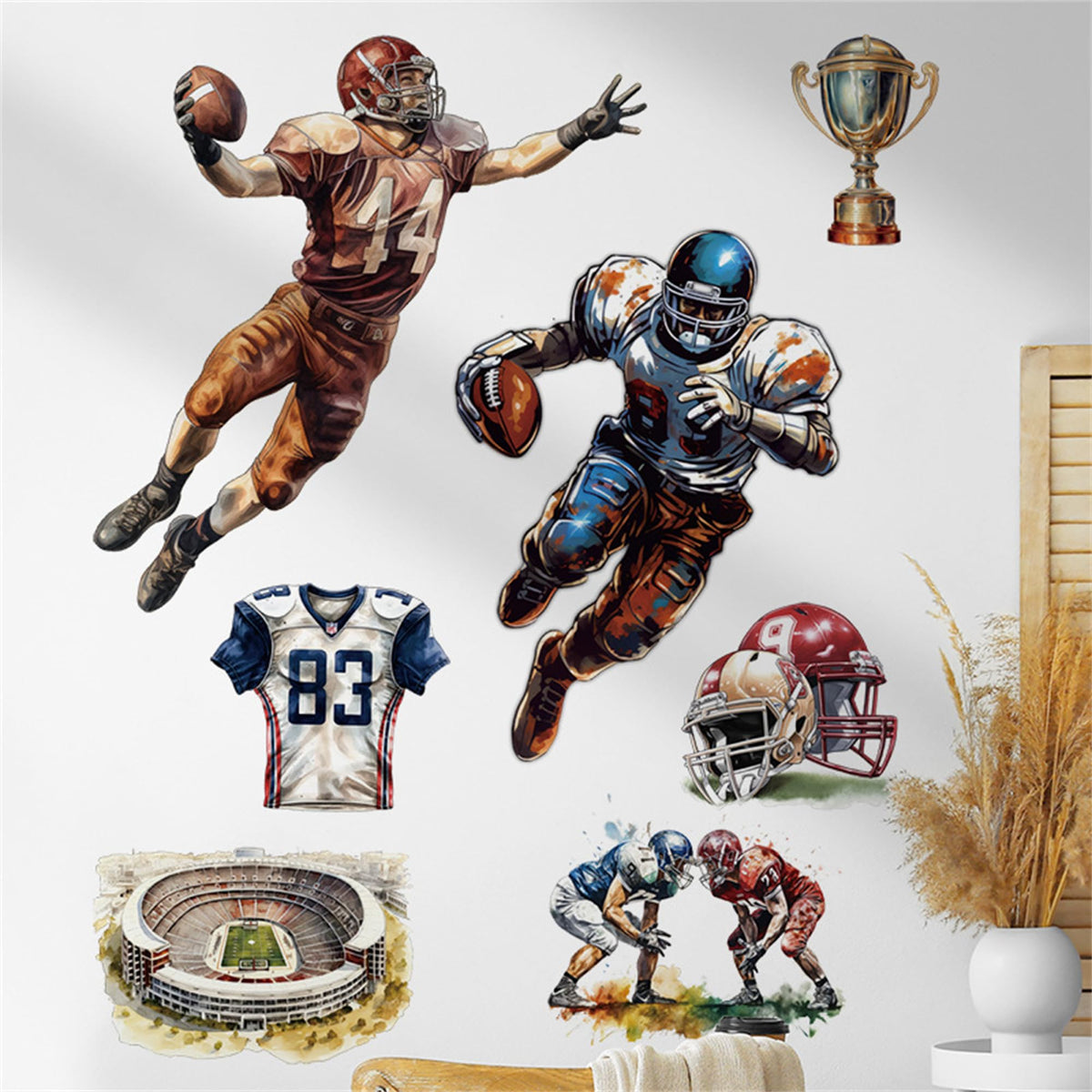 WAFT YEARN football-player-wall-decal adds vibrant energy to kids' room decor.