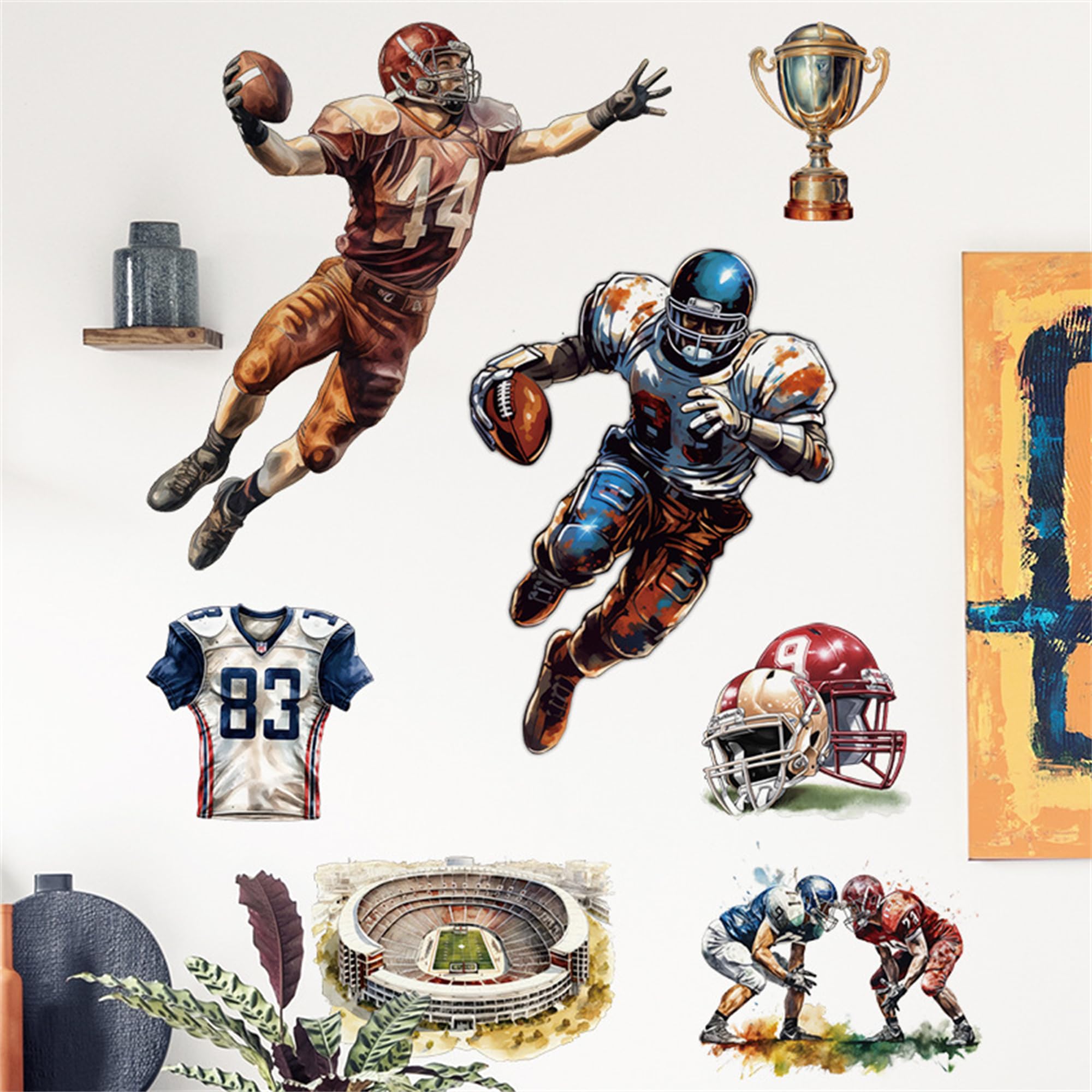 WAFT YEARN football-player-wall-sticker-closeup highlights dynamic colors for playful walls.
