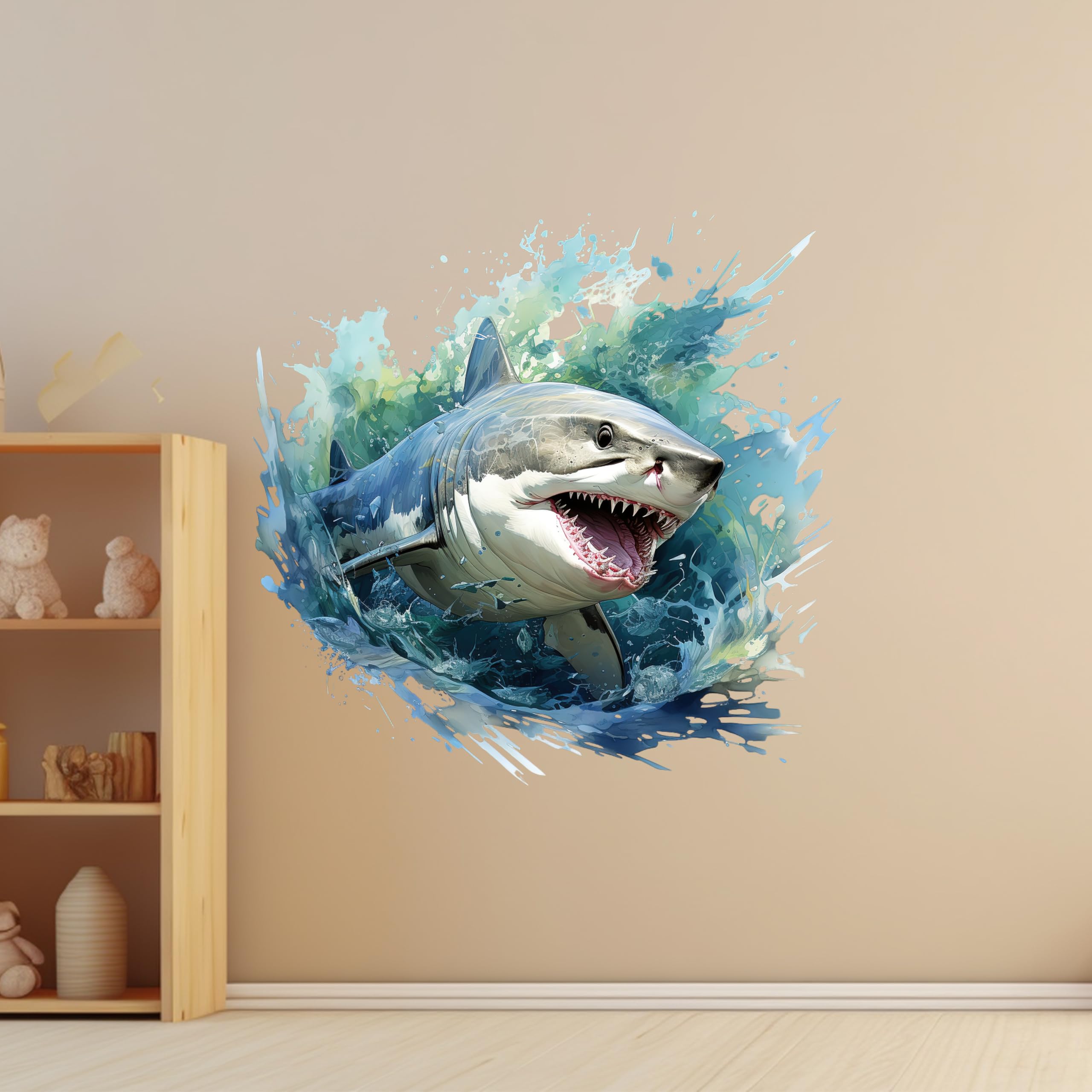 WAFT YEARN bedroom shark wall art brightens kids' rooms with underwater adventure.
