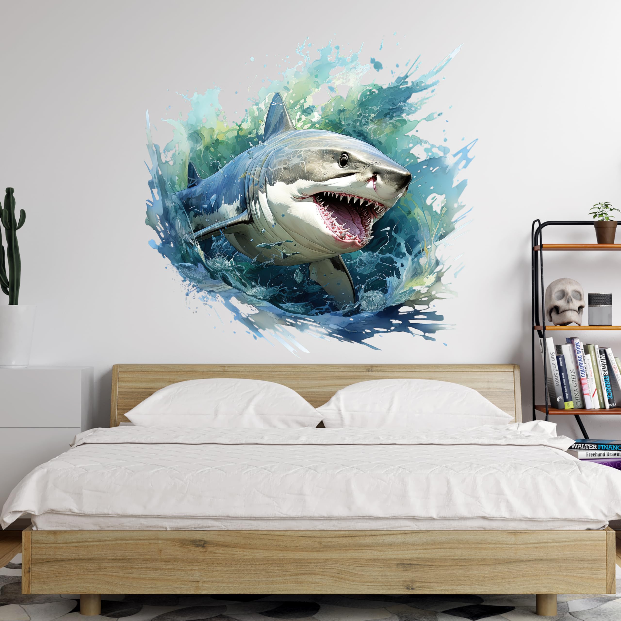 WAFT YEARN shark wall decal large—a striking ocean focal point for nurseries and classrooms.