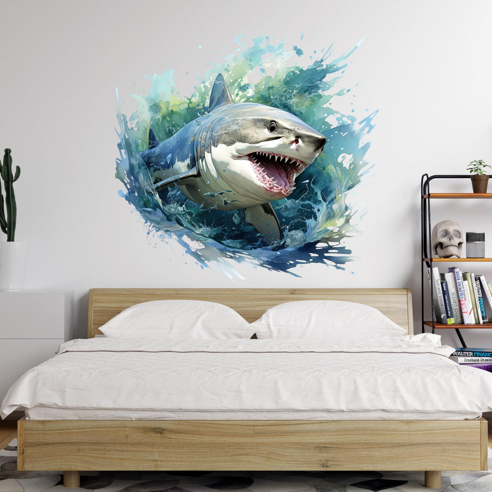 WAFT YEARN shark wall decal large—a striking ocean focal point for nurseries and classrooms.