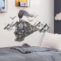 WAFT YEARN watercolor train wall decal enhances kids' rooms with bold scenery and easy decor transformation.