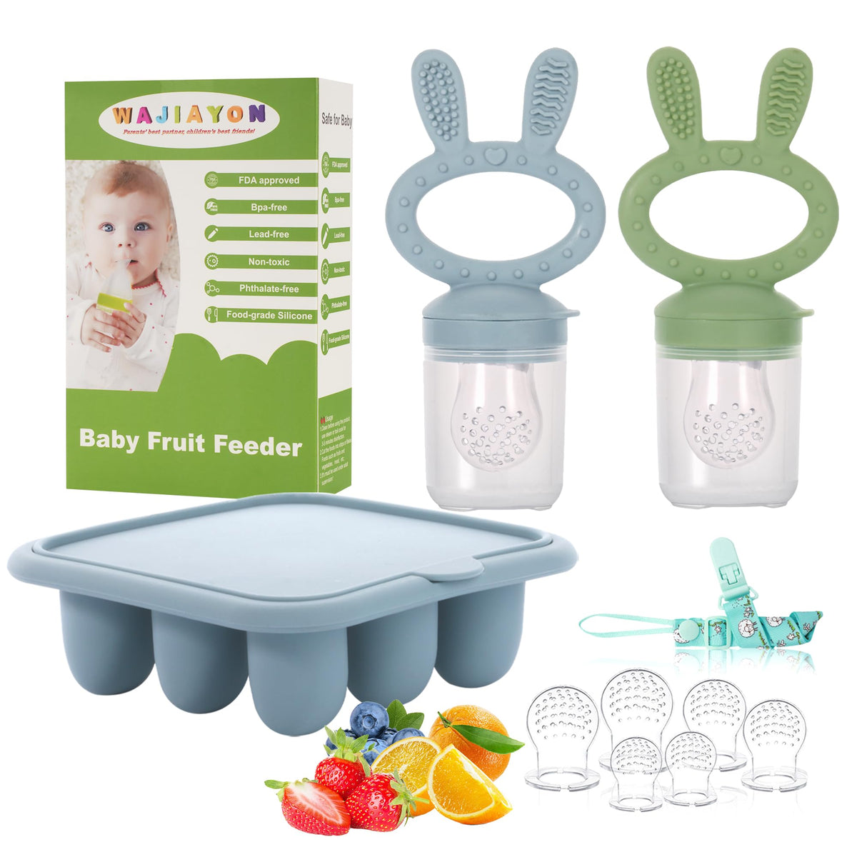 WAJIAYON baby popsicle mold in blue for safe, frozen breastmilk snacks.