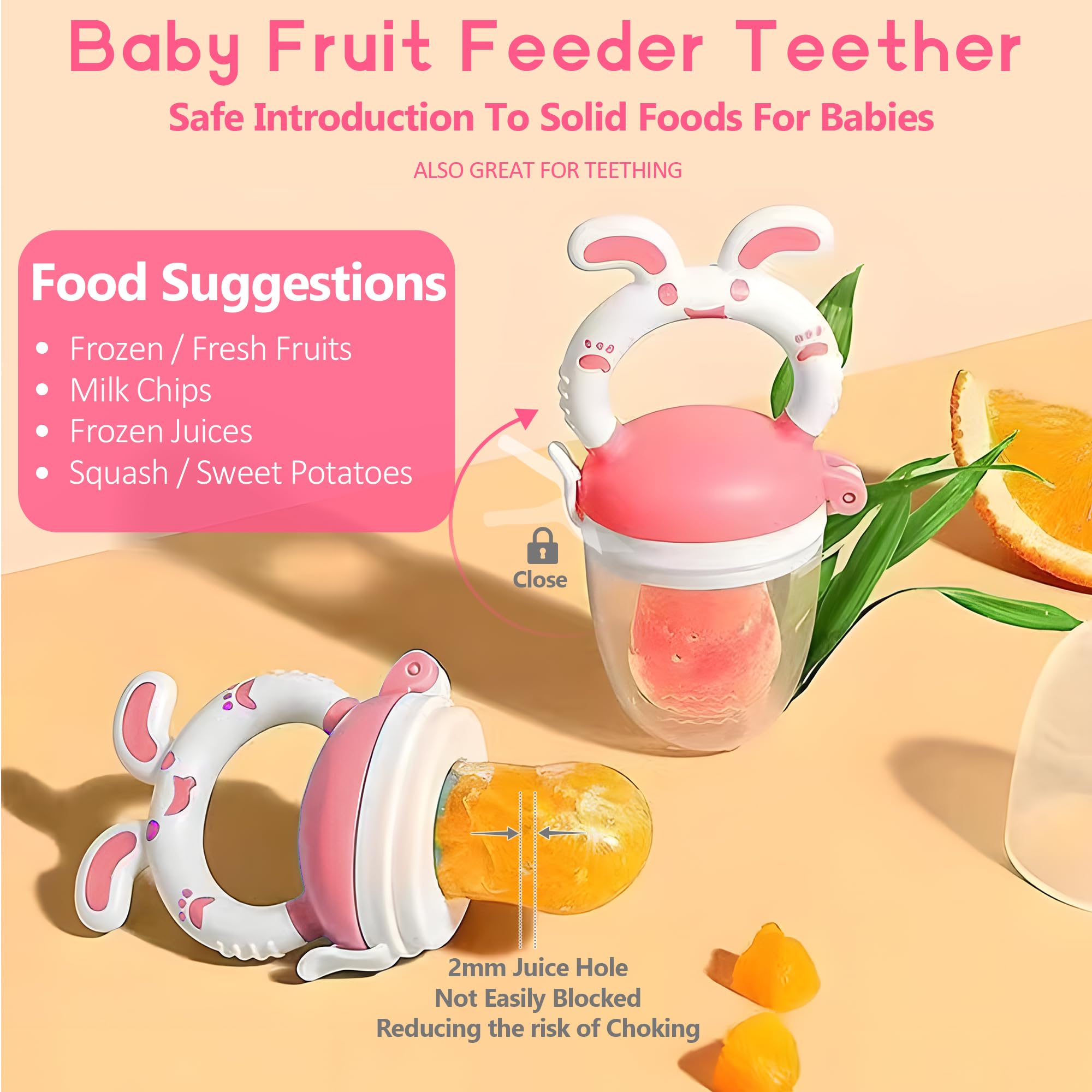 WAJIAYON fruit feeder used with frozen fruit for teething relief.