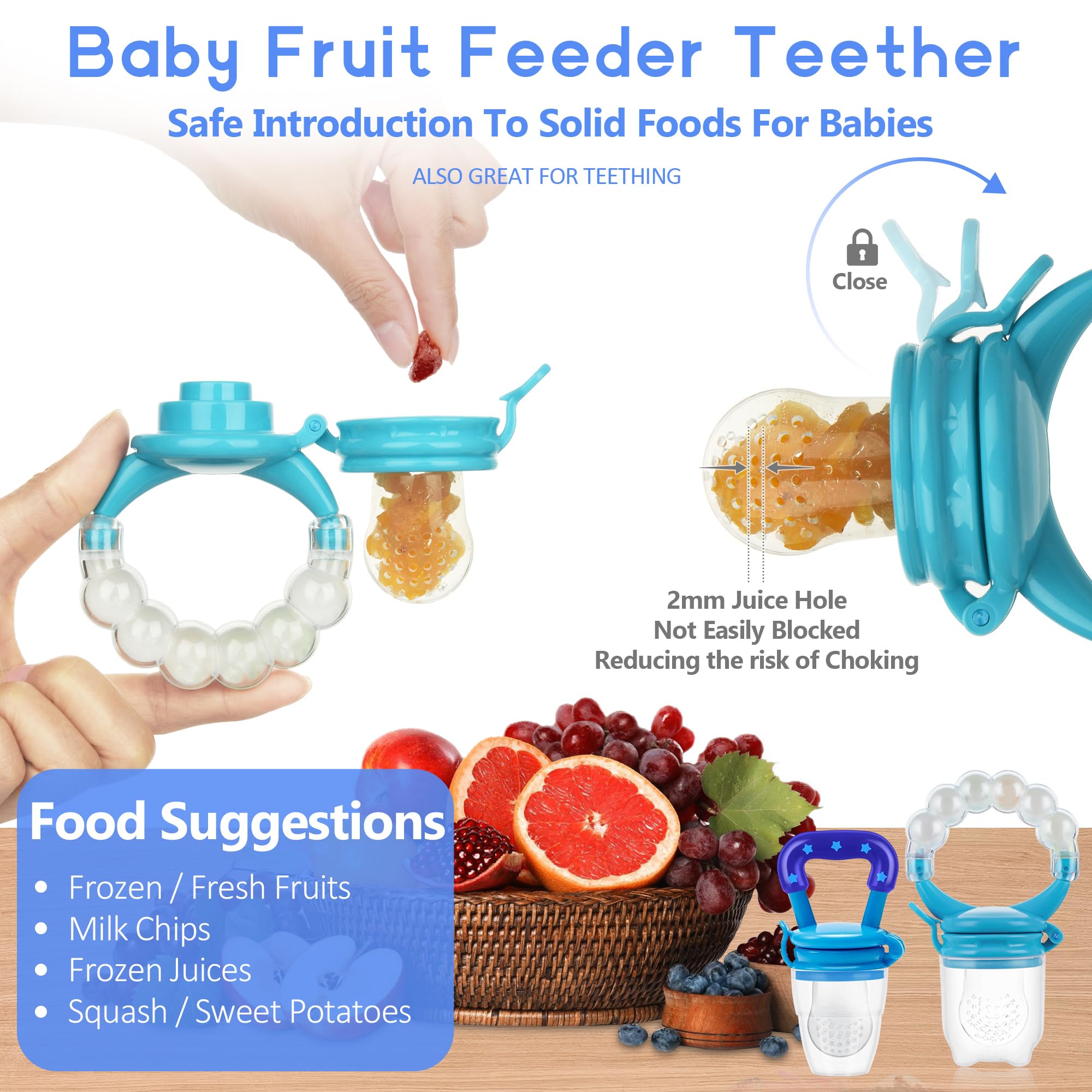 WAJIAYON infant spoon feeder blue demonstrates one-handed feeding with measured portions