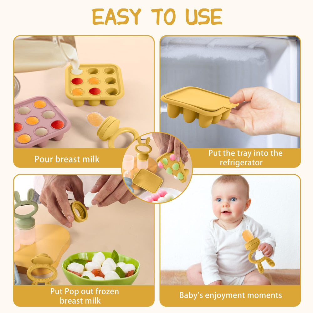 WAJIAYON silicone teether feeder yellow eases gums while supporting self-feeding.