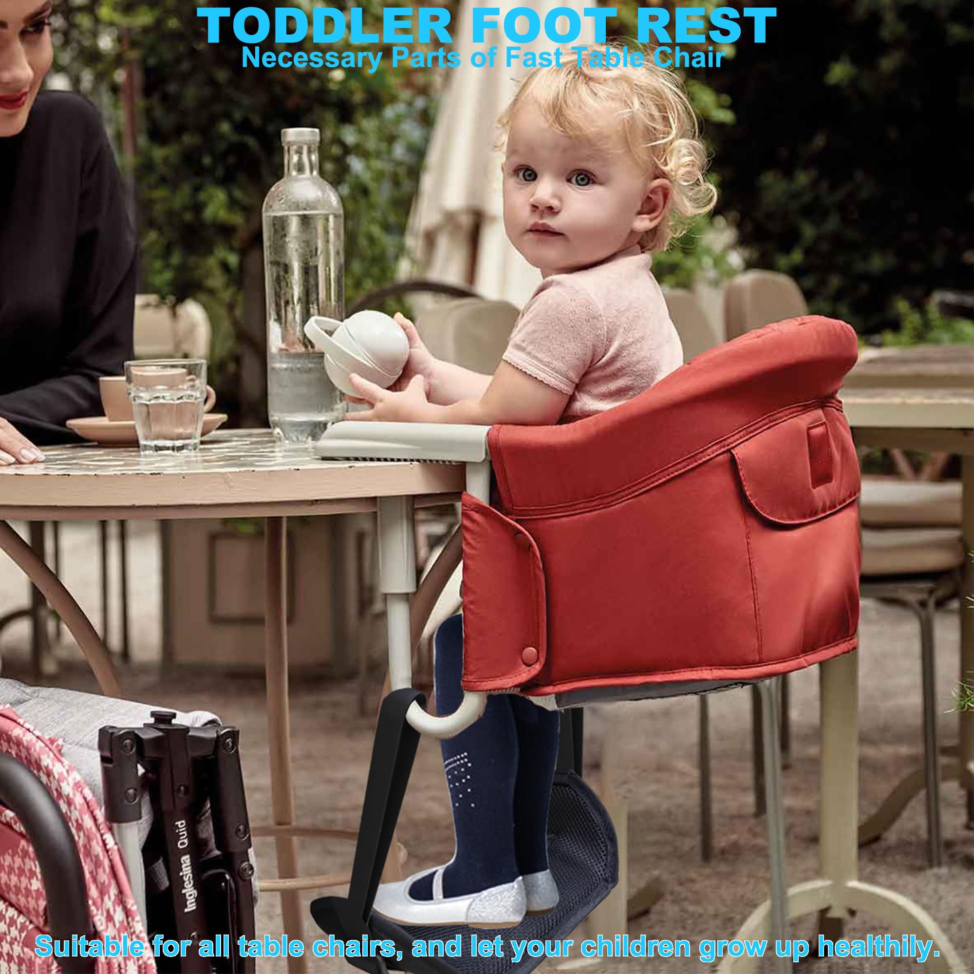 WaiNynyda baby footrest chair-compatibility illustration shows versatile use across fast chairs.