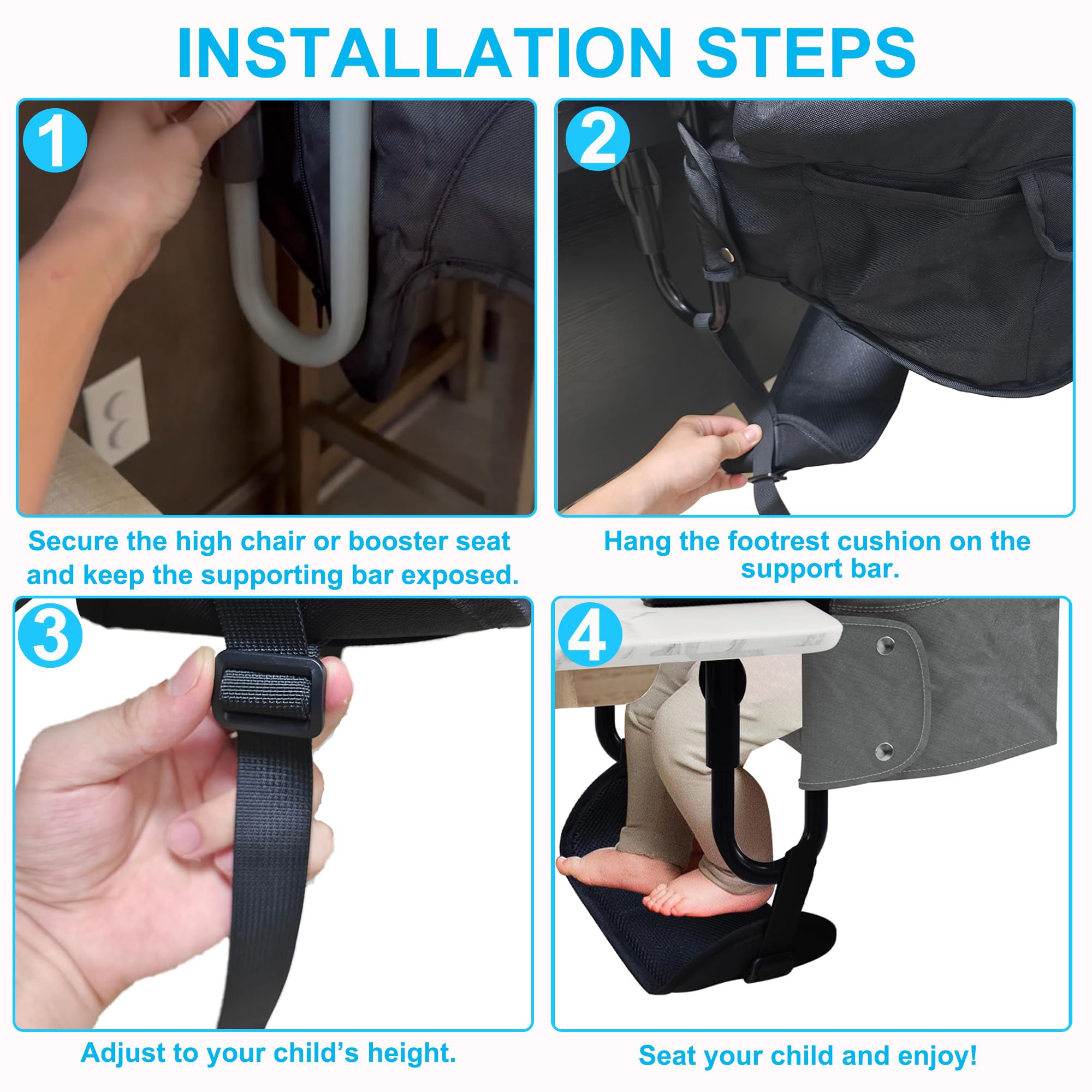 WaiNynyda baby footrest compact size shows portable design for travel and on-the-go dining.