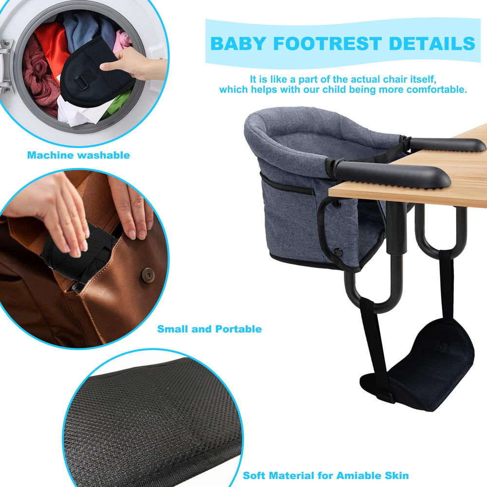 WaiNynyda baby footrest travel-friendly setup fits Inglesina and other clip-on chairs.