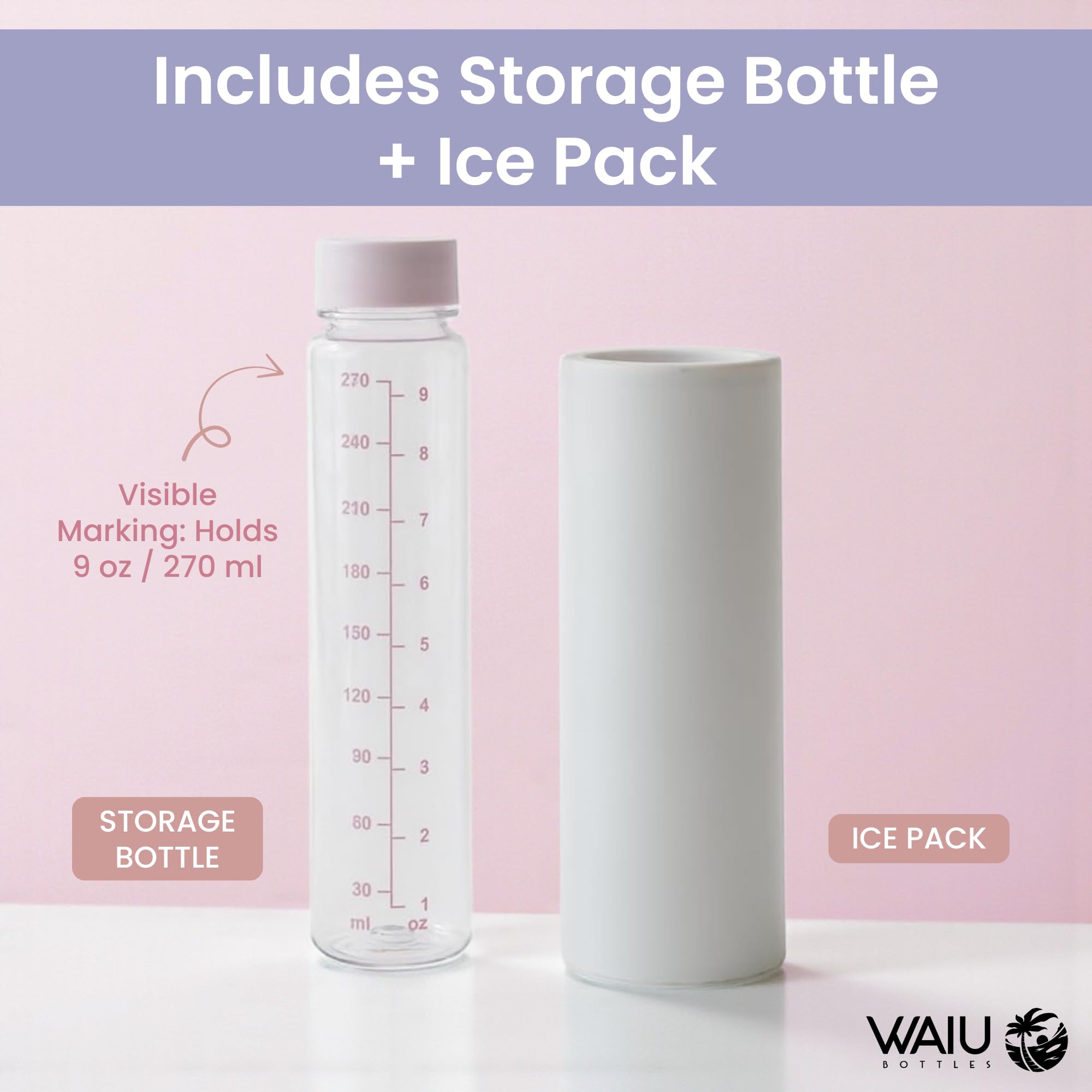 WAIU Bottles ice pack included keeps milk cool on trips.