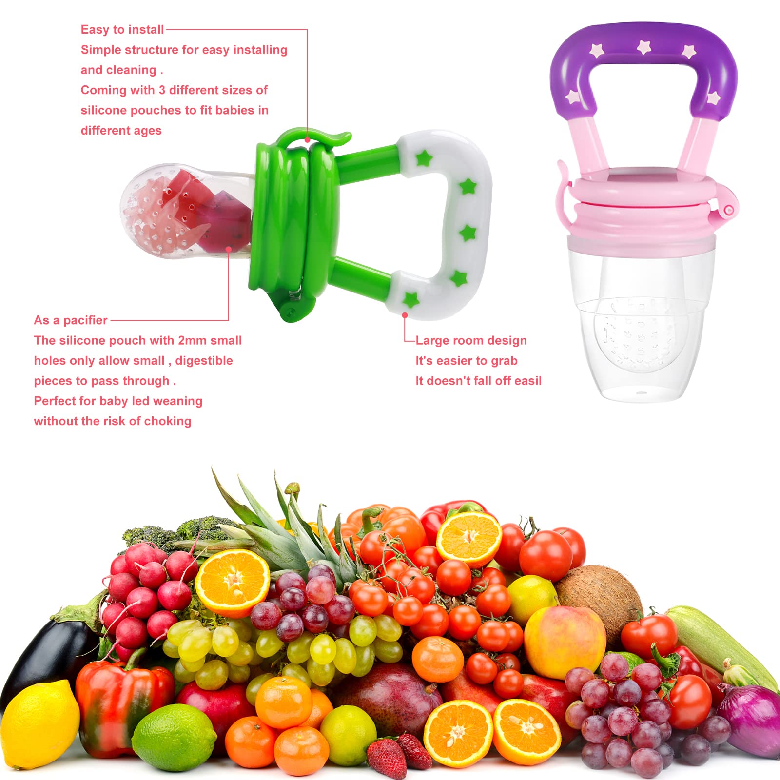 WAJIAYON baby feeder with fruits allows bite-sized feeding exploration