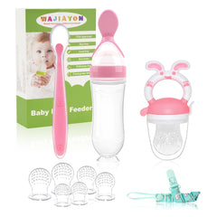 WAJIAYON baby fruit feeder pacifier close-up showing soft silicone pouch for safe solids