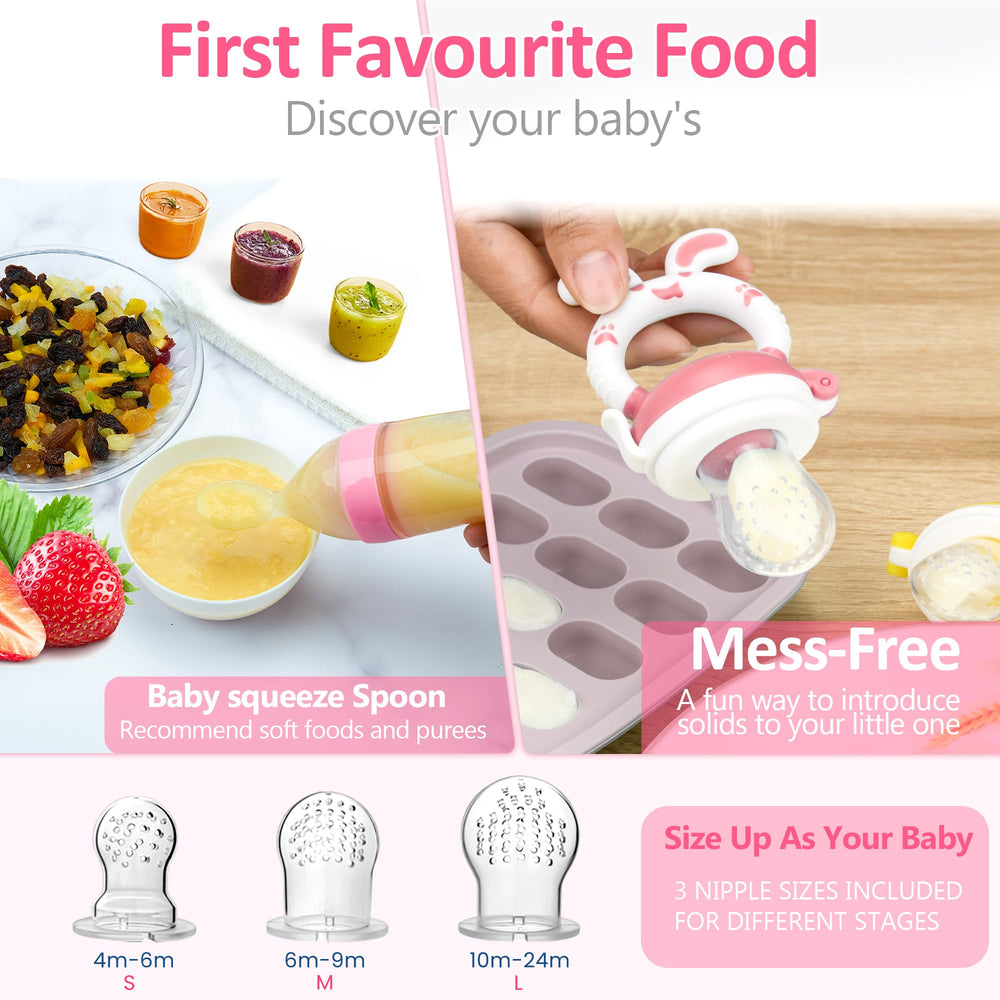 WAJIAYON baby fruit feeder pacifier pink side angle for easy one-handed use