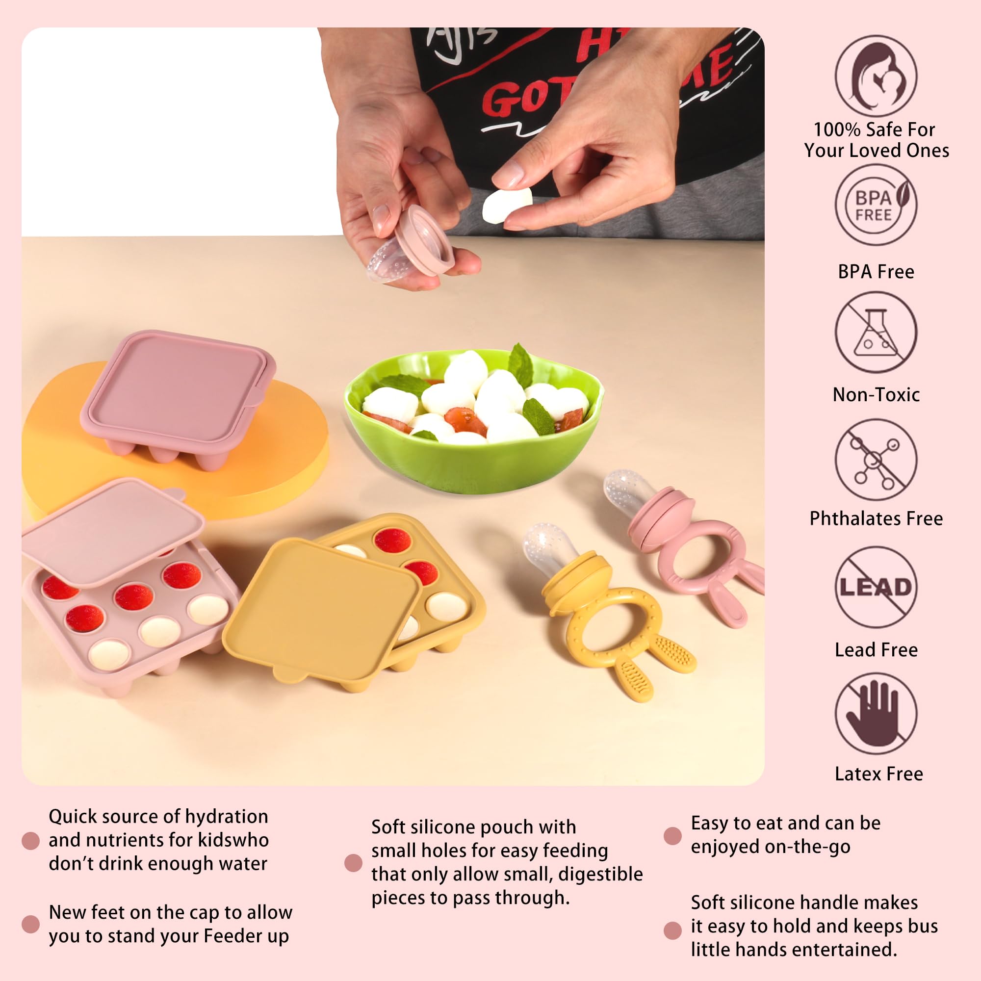 WAJIAYON silicone tray showing easy pop-out of frozen puree.
