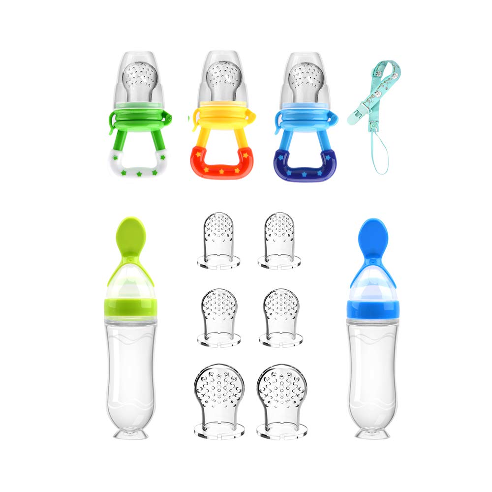 WAJIAYON food feeder blue set showing three silicone feeders for safe, mess-free weaning.