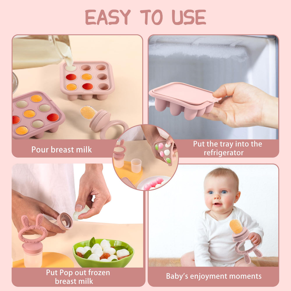 WAJIAYON nibble tray in use with fruit puree for teething relief and feeding.