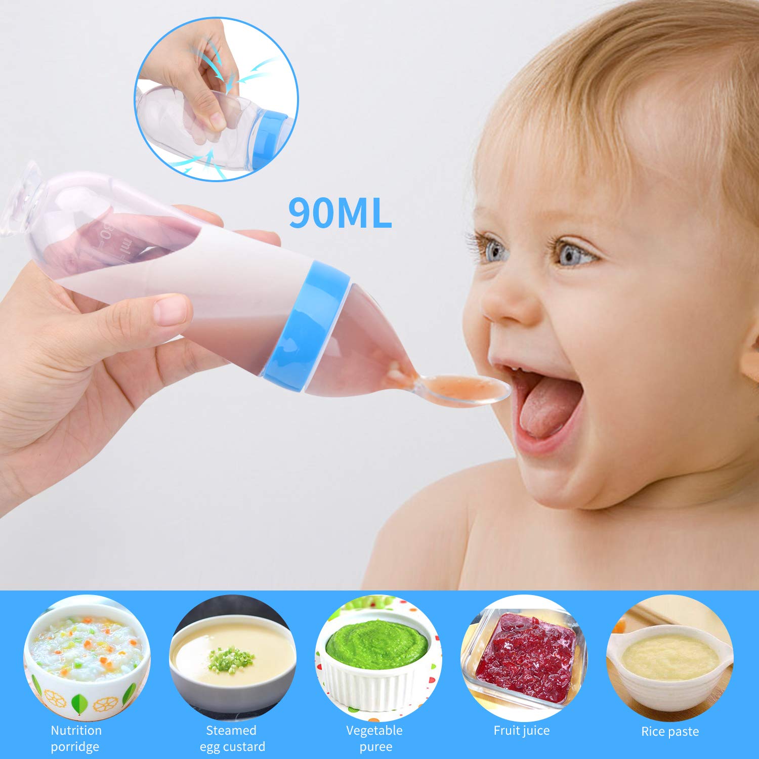 WAJIAYON silicone teat sizes S/M/L highlight varied textures for fruit, yogurt, and minced foods.