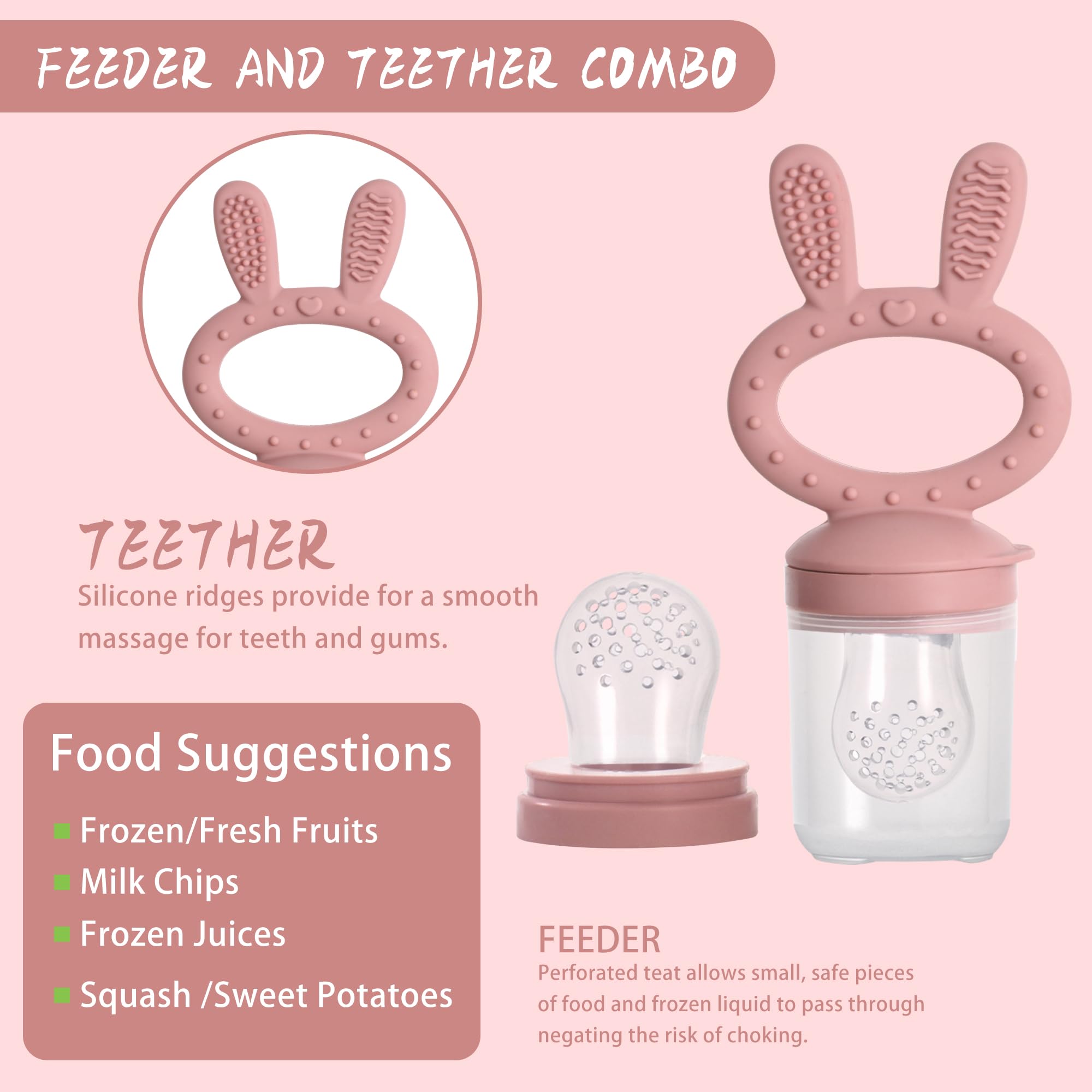 WAJIAYON silicone teether feeder highlighting BPA-free material for safe chewing