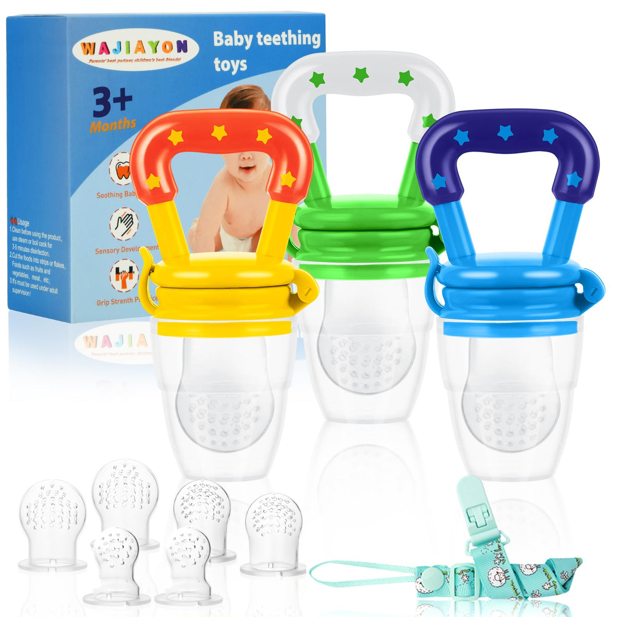 WAJIAYON baby fruit feeder silicone pouch closeup, safe solids feeding with soft silicone